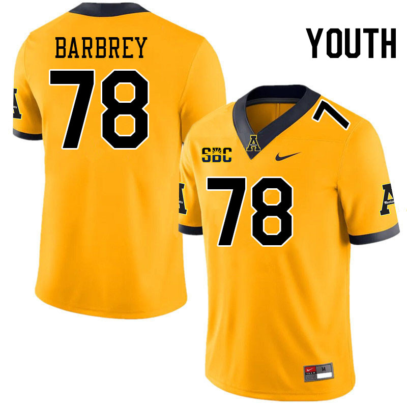 Youth #78 Dylan Barbrey Appalachian State Mountaineers College Football Jerseys Stitched-Gold